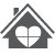 Grey house icon with white heart window icon no link