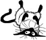 black and white animated cat on back