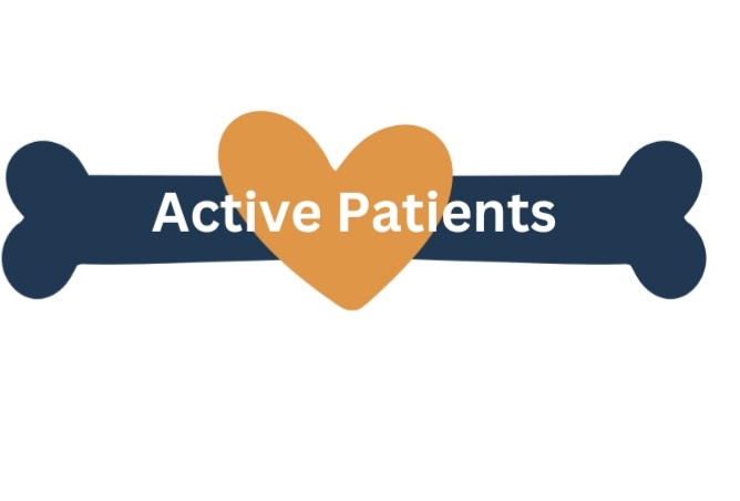 active patients logo blue dog bone with beige heart in center
