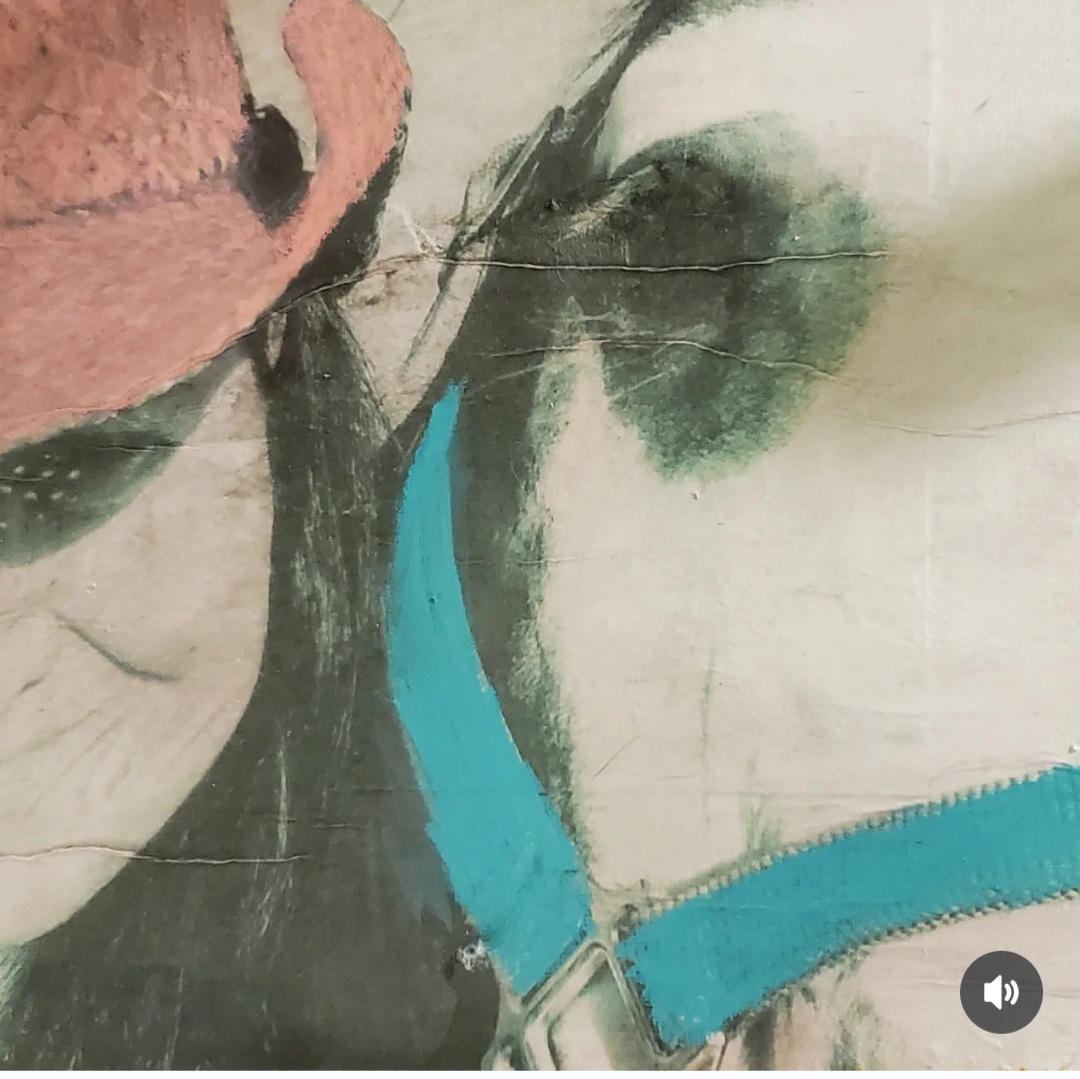 Black and white photo of Dr. Brown and her horse Wyatt. Dr. Browns hat is painted pink and Wyatts halter is painted blue. Original drskippyart by Dr. Brown